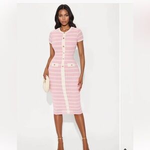 Fashion Nova Pink and Cream Knit Midi Dress Size 1 X